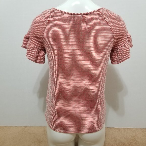 W5 top Small Peasant Ruffle striped raglan relaxed keyhole textured knit Anthro - Picture 3 of 13